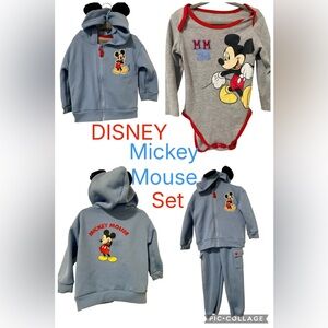 DONATED: Disney Mickey Mouse 3-Piece Outfit Set Hoodie Pants Onesie 24M